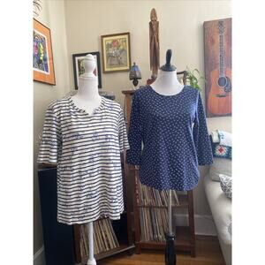 LL Bean 100% Supima Cotton Floral Stripe Tee Women’s L Lot Of 2 Tee Shirts